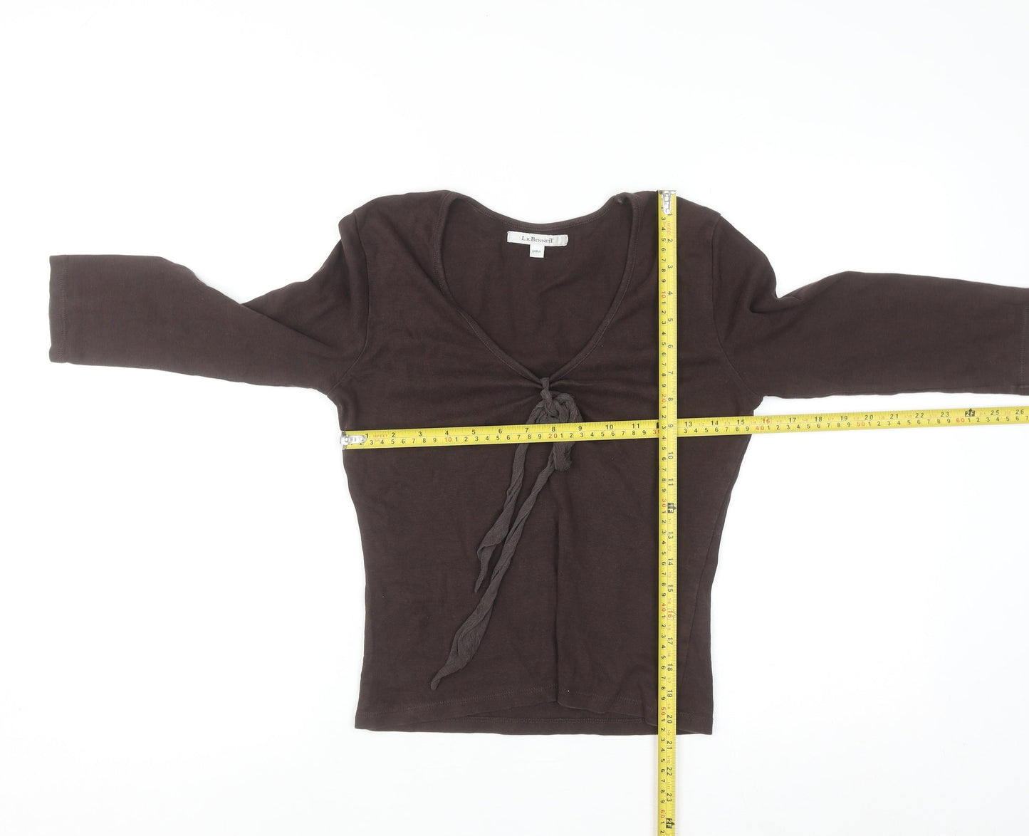 L.K. Bennett Brown 3/4 Sleeve Cotton Wrap Blouse Women’s S