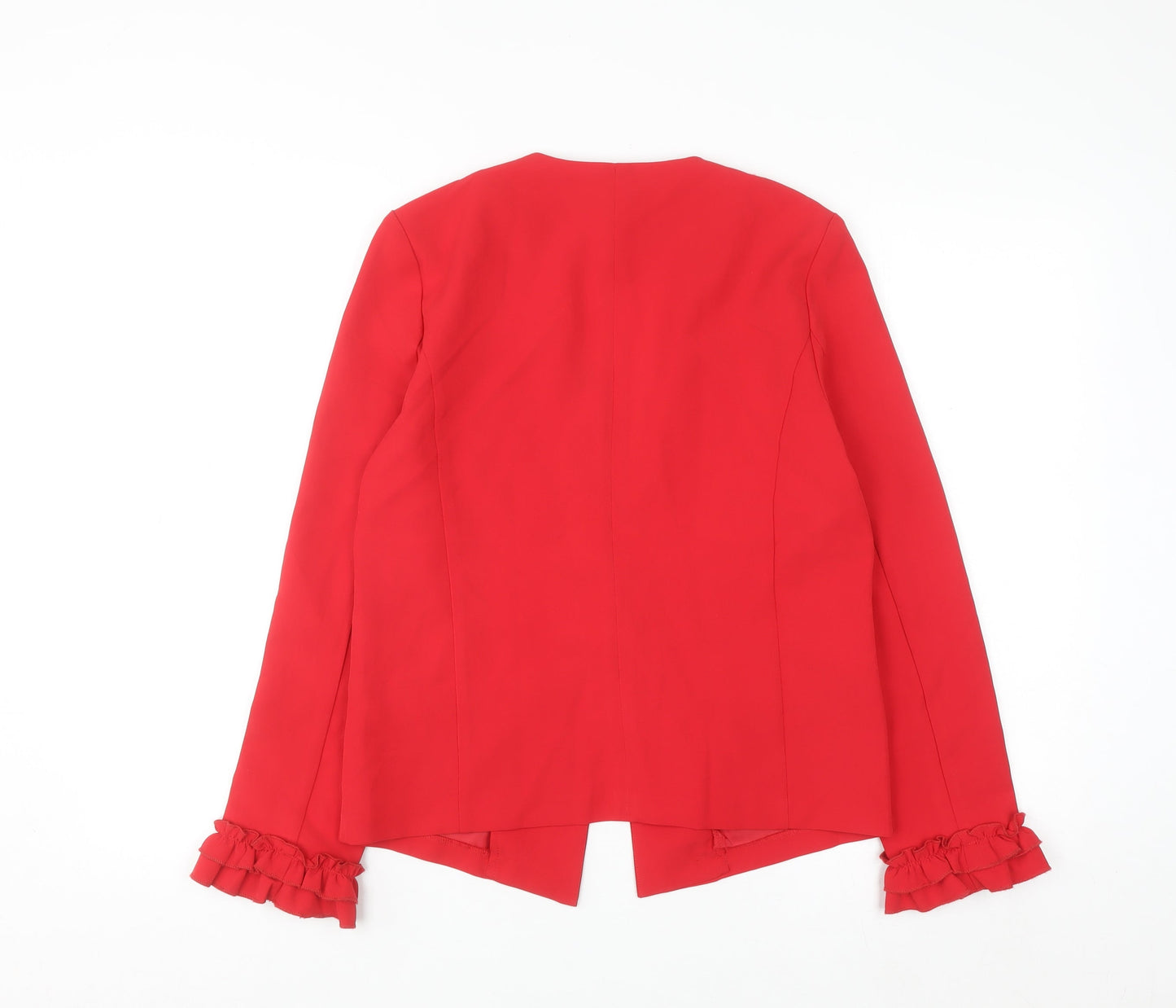 Soho Apparel Women’s Red Ruffle Sleeve Single Breasted Blazer Size S