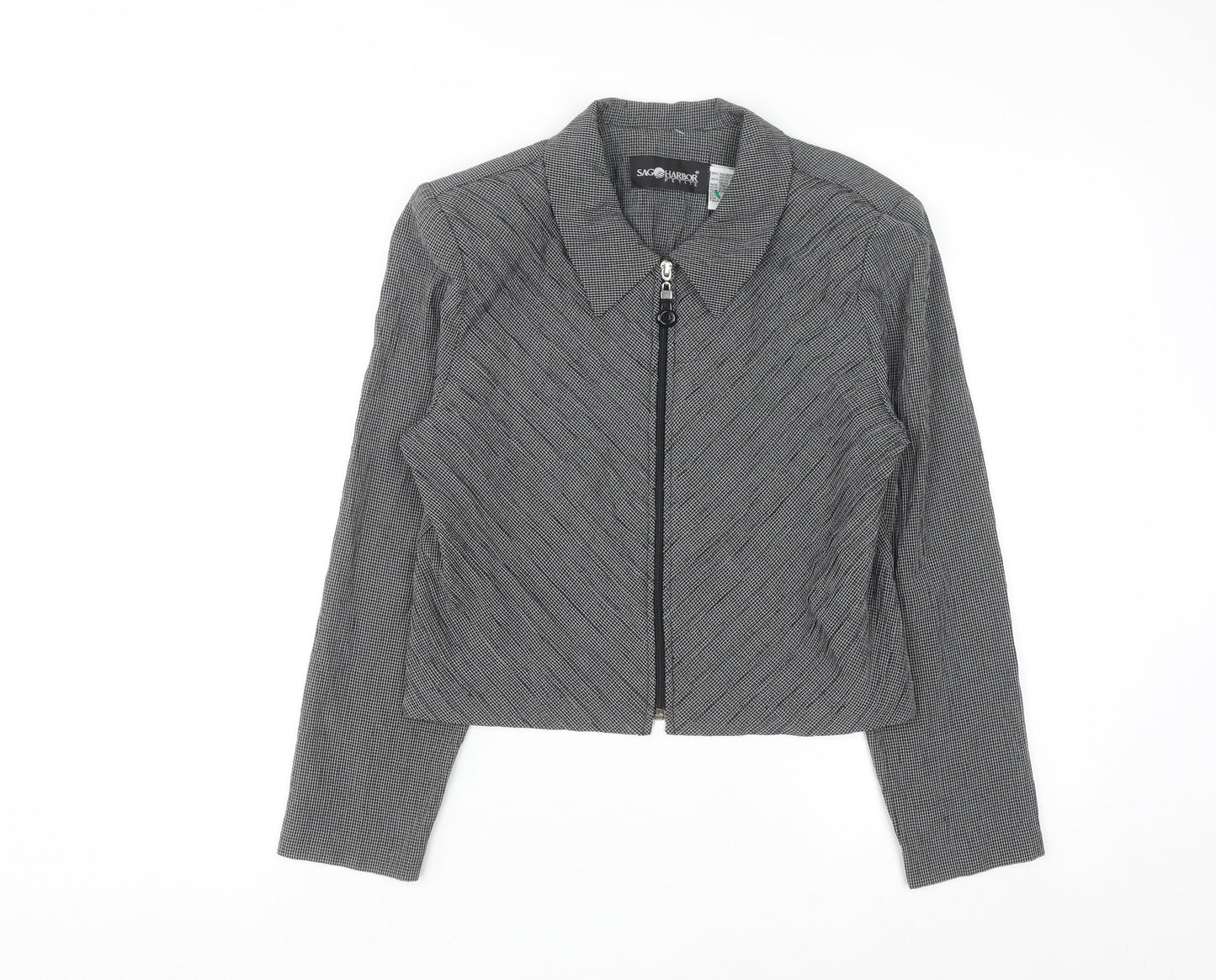 Sag Harbor Women’s Grey Petite Size 8 Zip Jacket Classic Tweed Style
