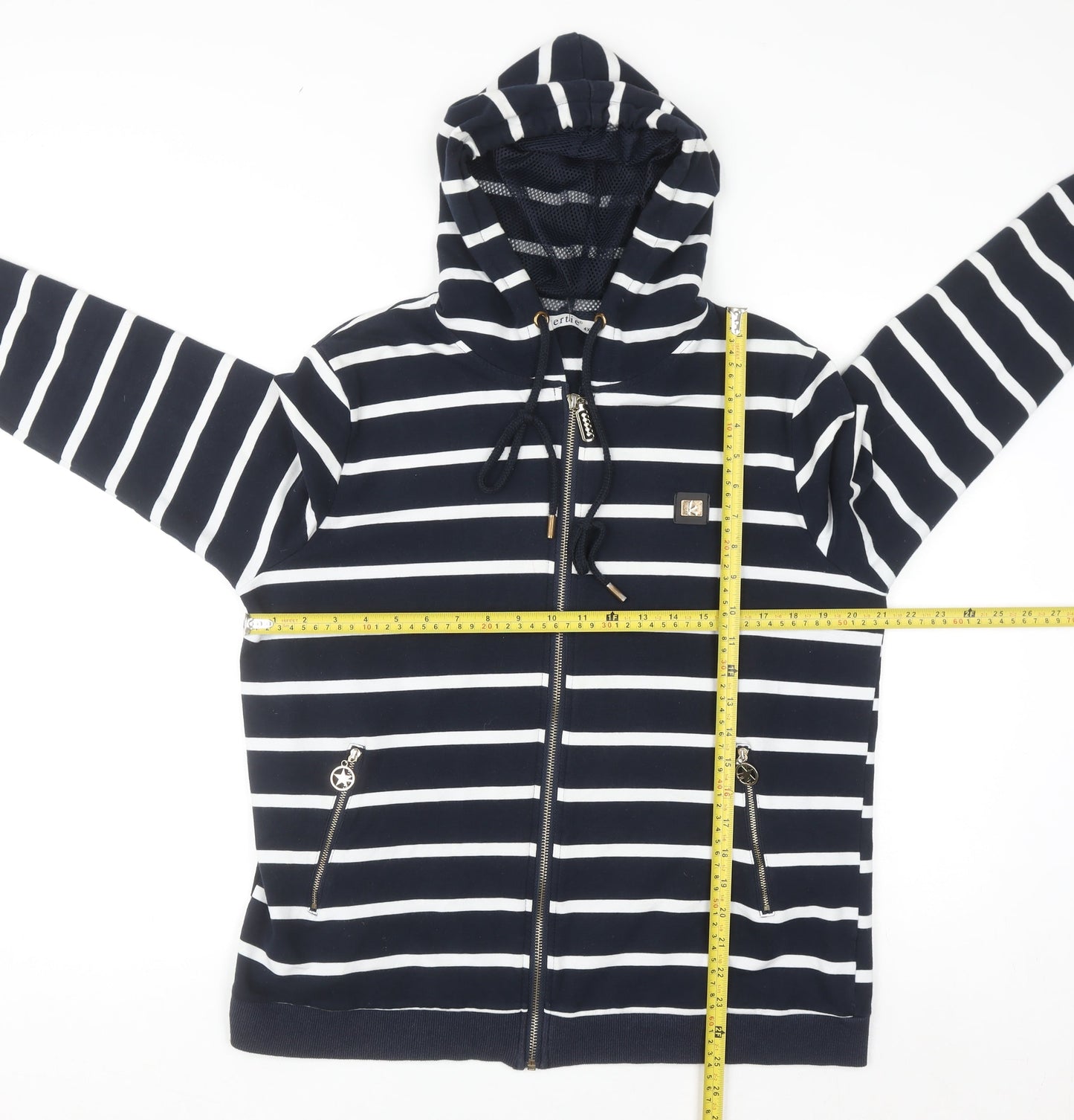 Gertie Women Navy White Striped Full Zip Hoodie 4XL Cotton Blend
