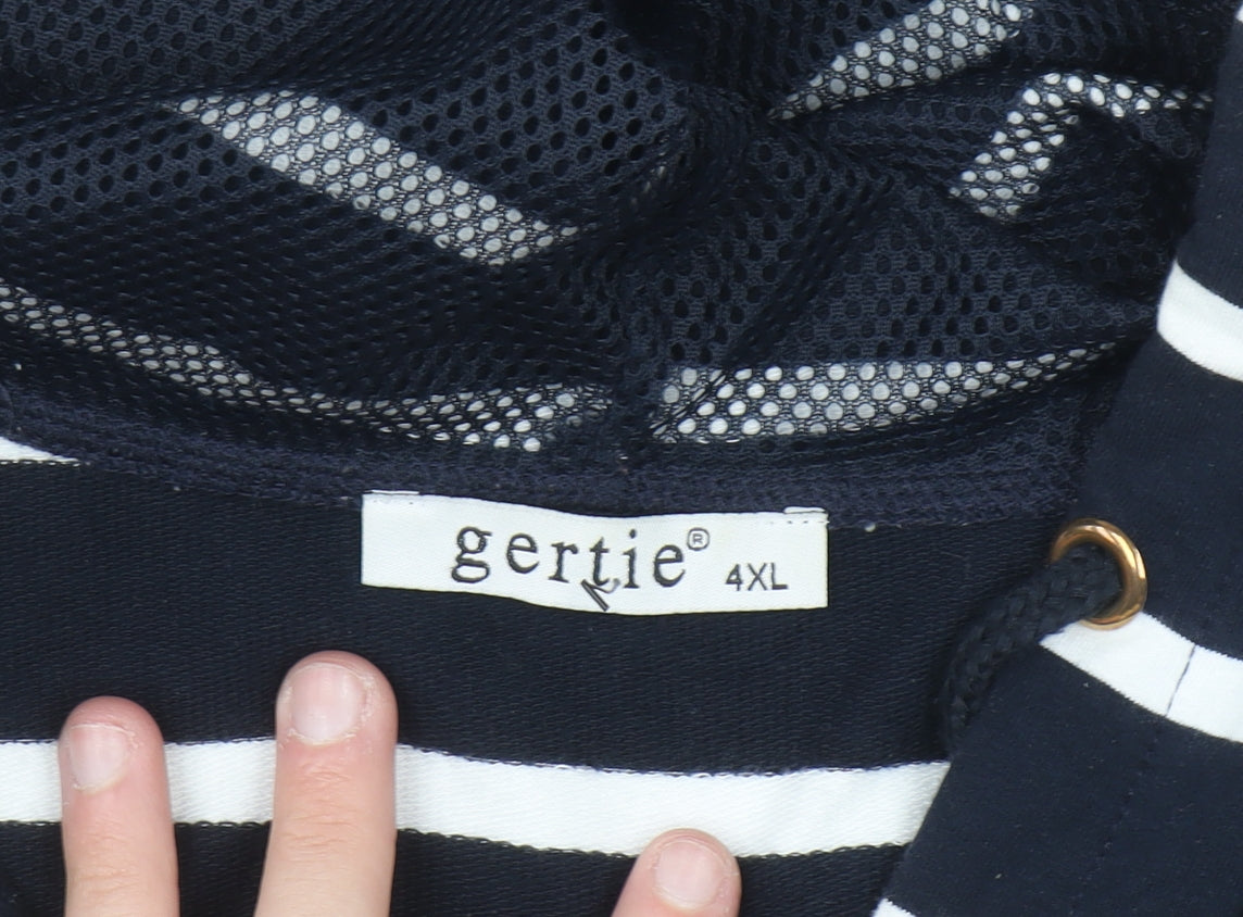 Gertie Women Navy White Striped Full Zip Hoodie 4XL Cotton Blend