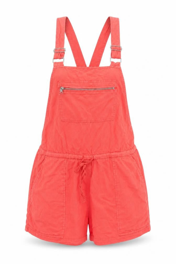 Lovestitch Women Coral Red Tencel Dungaree Playsuit Size M Adjustable Straps