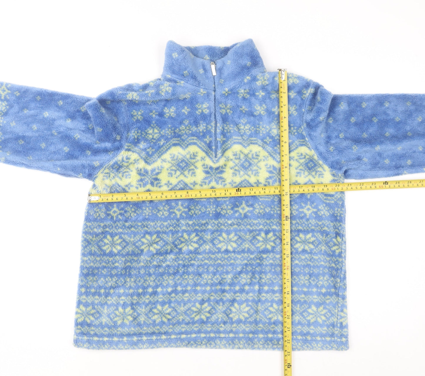 Talbots Women Blue Fair Isle 1/2 Zip Fleece Pullover Sweatshirt Medium