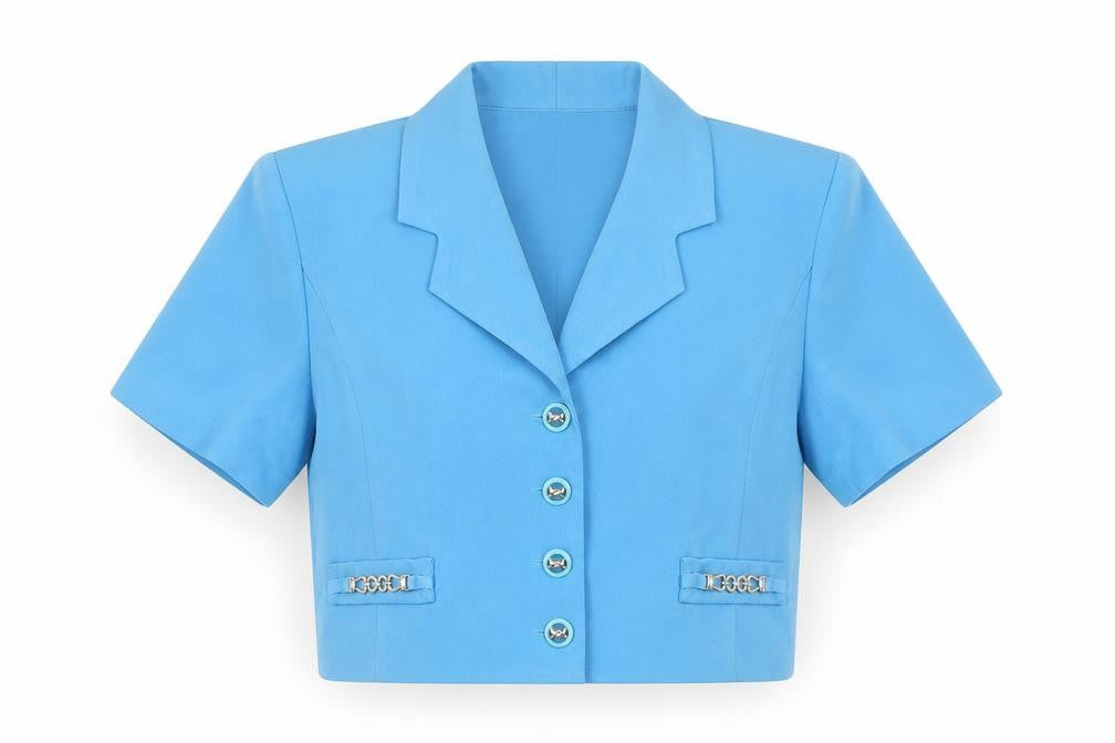 Golibel Women’s Blue Cropped Collared Short Sleeve Blouse Size 10