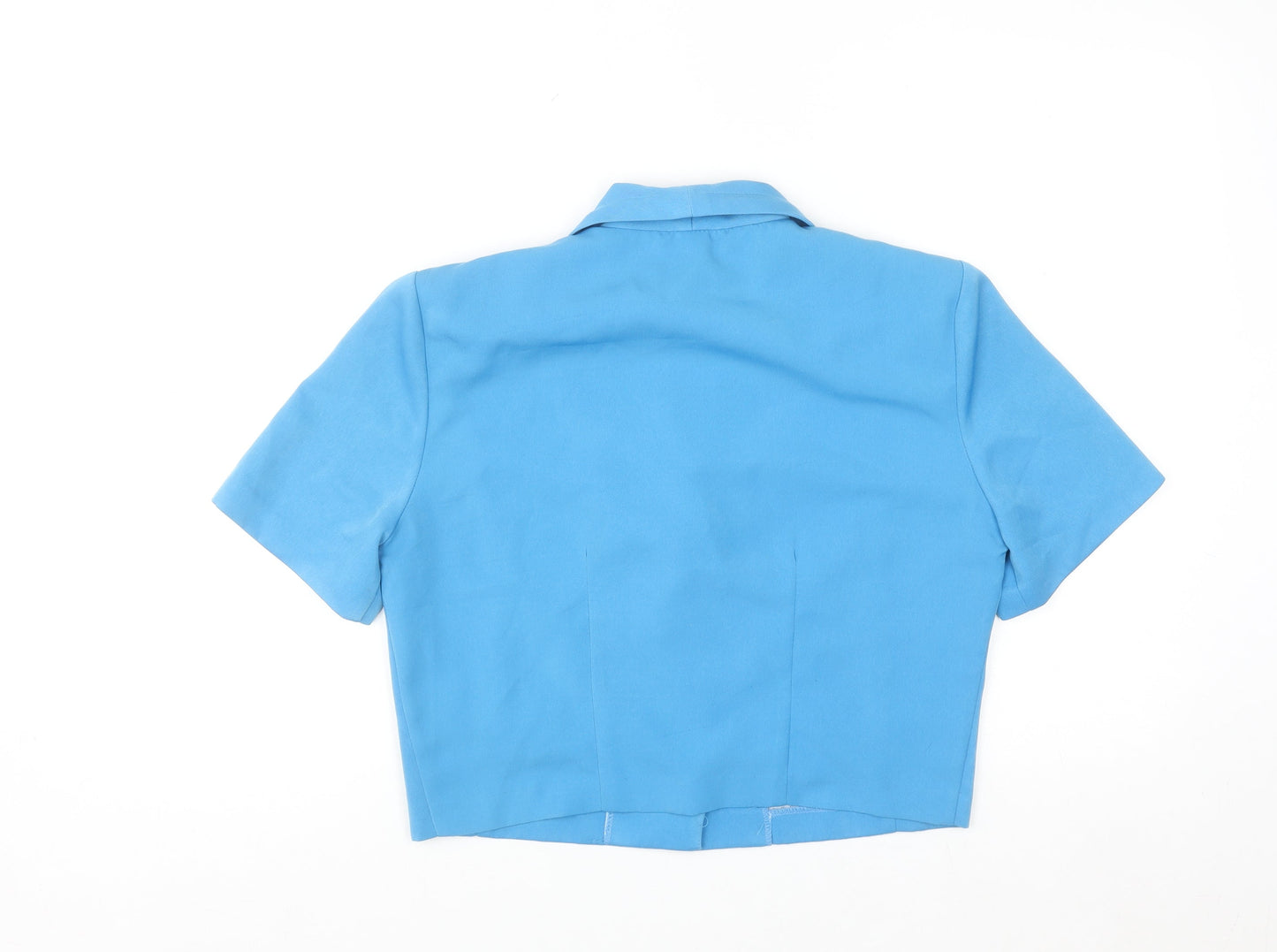 Golibel Women’s Blue Cropped Collared Short Sleeve Blouse Size 10