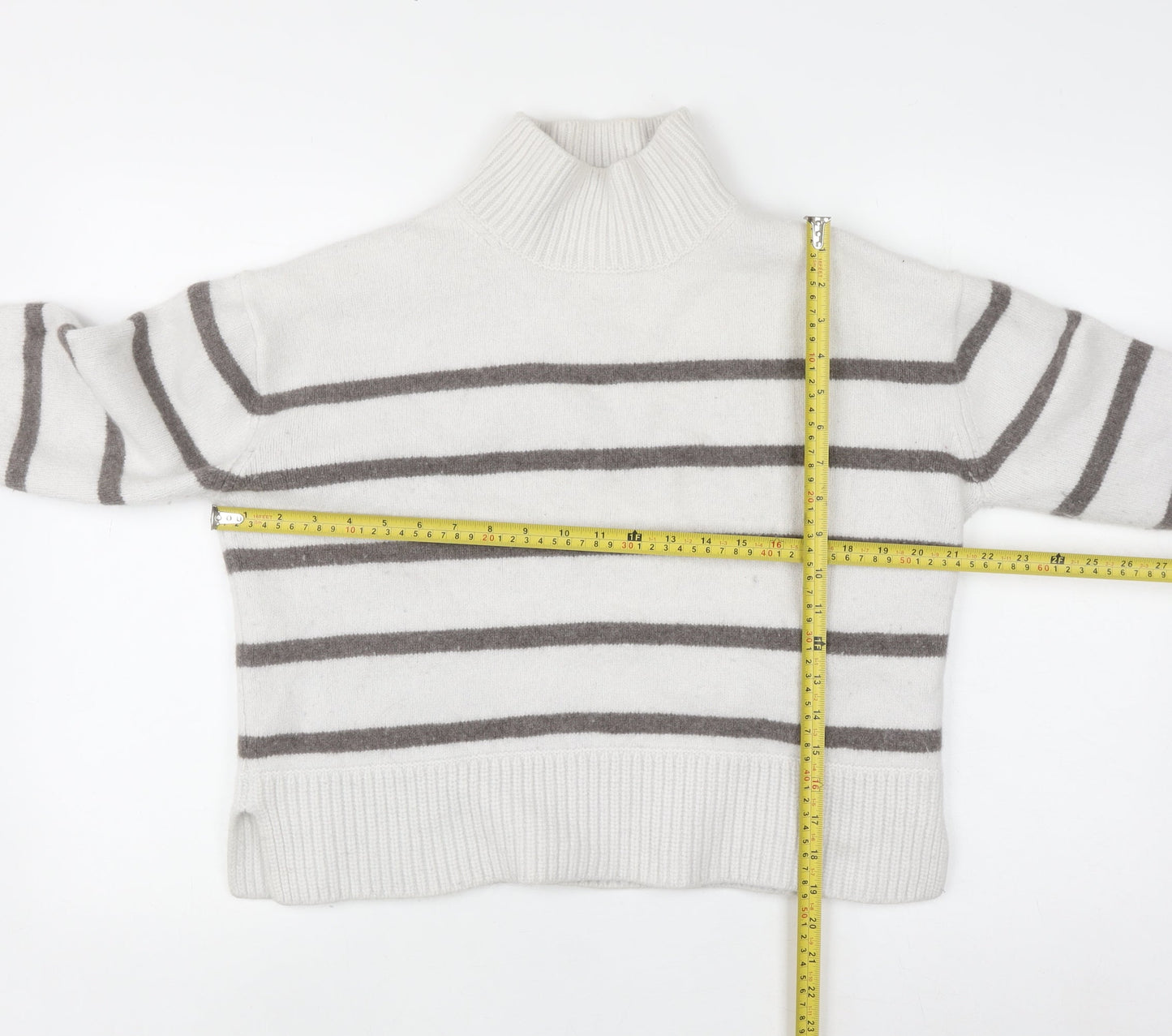 The White Company Women’s White Striped Roll Neck Wool Jumper XL