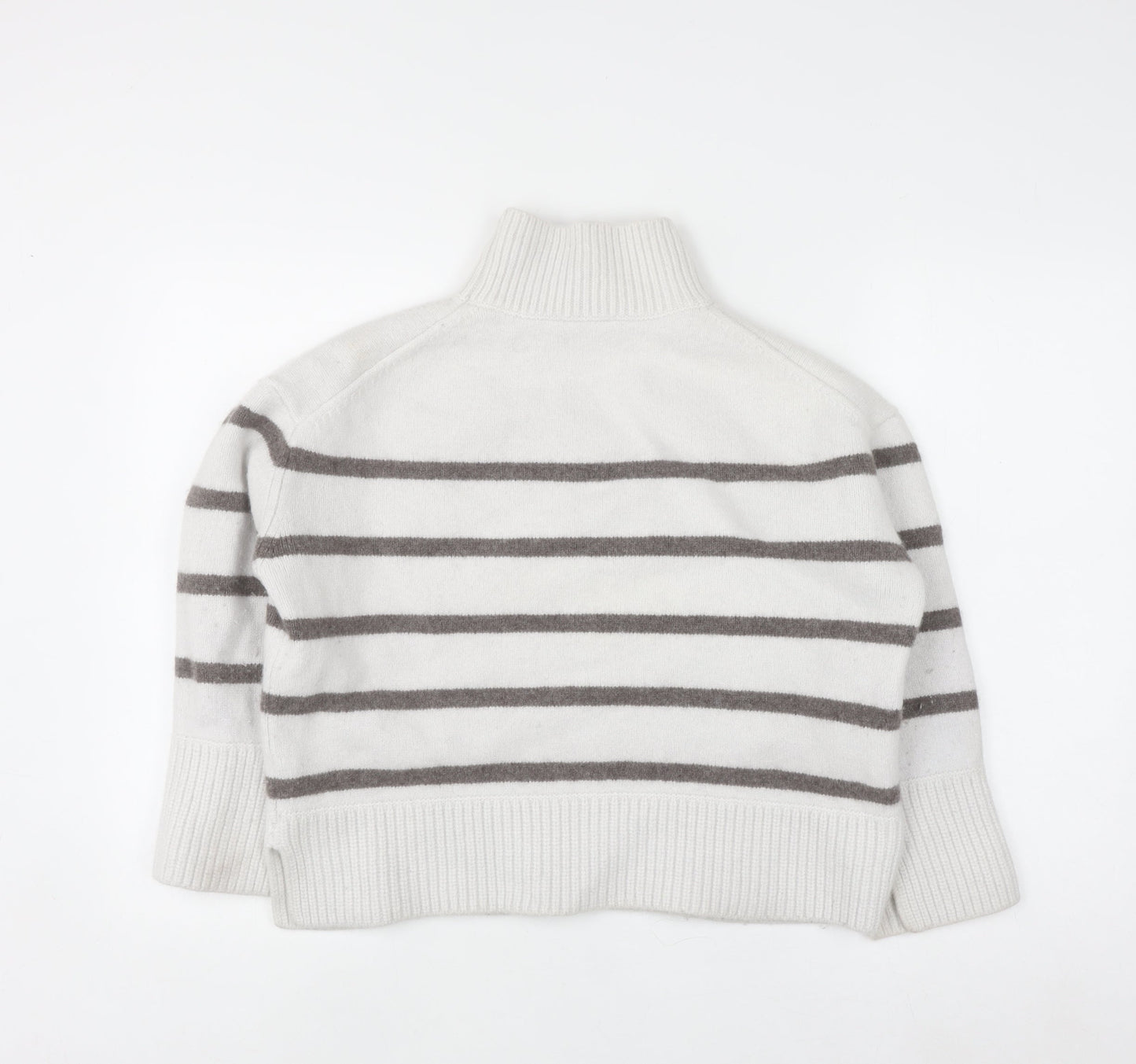 The White Company Women’s White Striped Roll Neck Wool Jumper XL