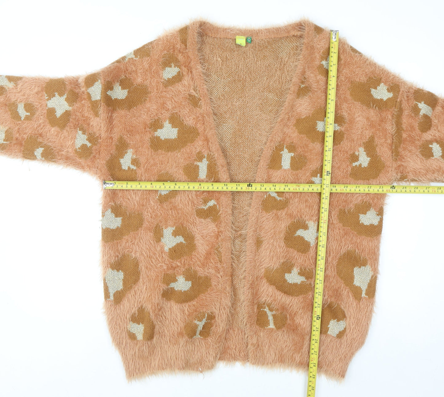 FARM Womens Brown Leopard Fluffy Open Knit Cardigan M