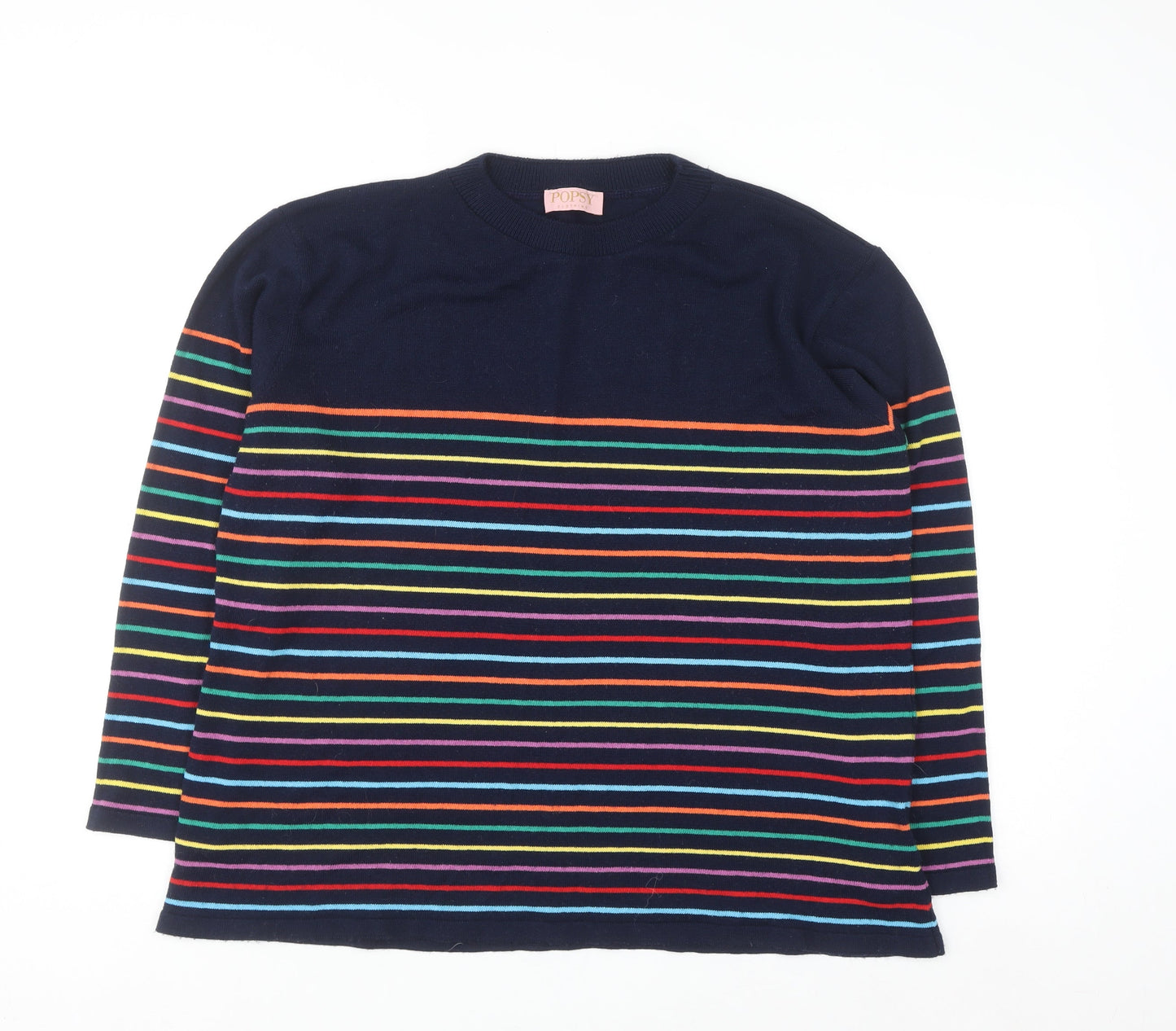 Popsy Women’s Navy Multicoloured Striped Pullover Jumper Size 18/20