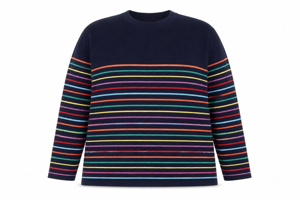 Popsy Women’s Navy Multicoloured Striped Pullover Jumper Size 18/20