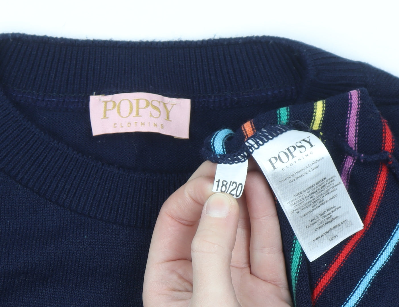 Popsy Women’s Navy Multicoloured Striped Pullover Jumper Size 18/20