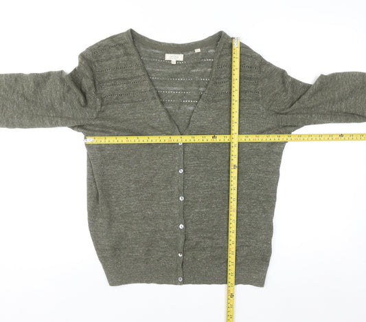 Fat Face Womens Green Cotton V-Neck 3/4 Sleeve Cardigan Size 12
