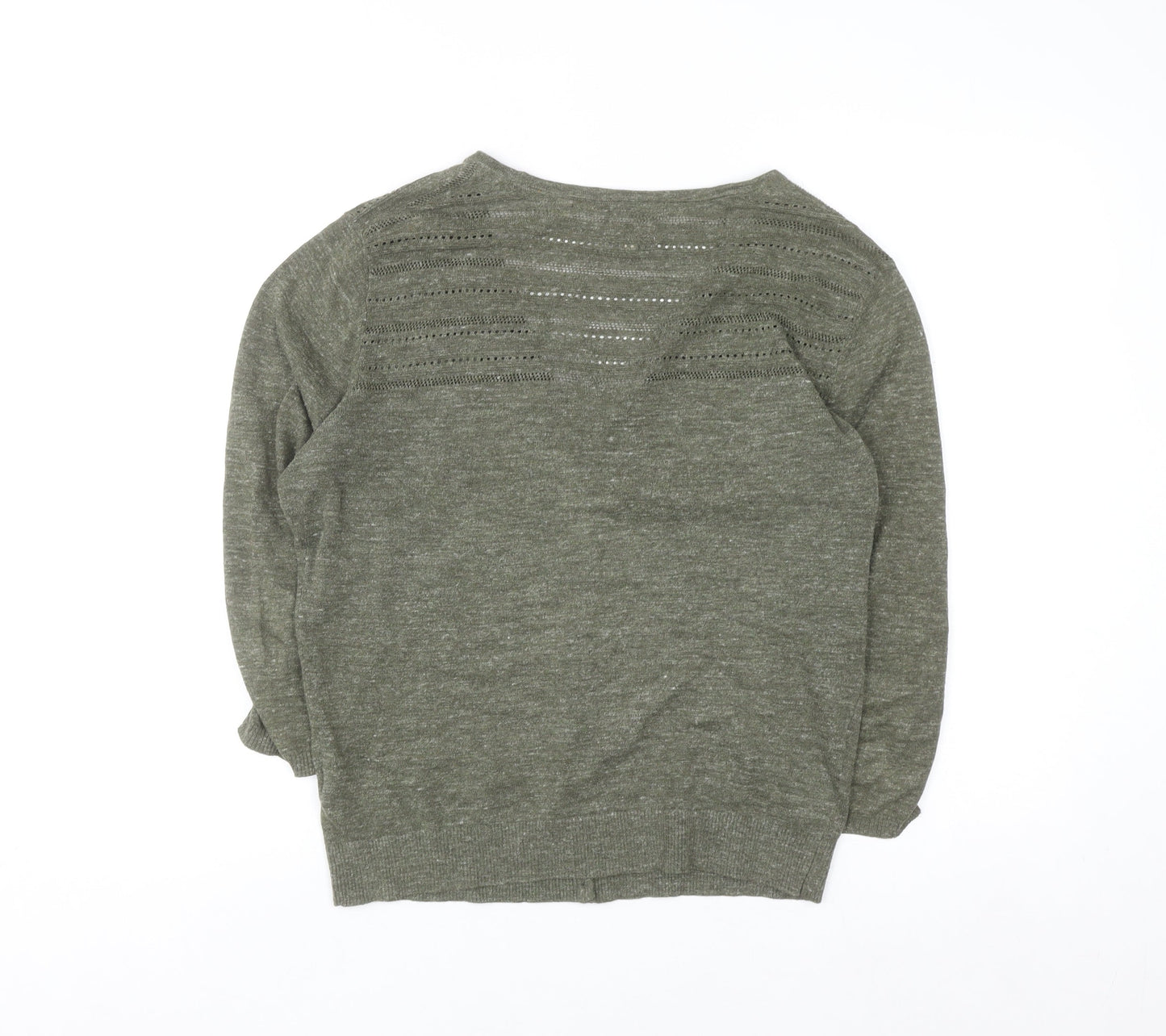 Fat Face Womens Green Cotton V-Neck 3/4 Sleeve Cardigan Size 12