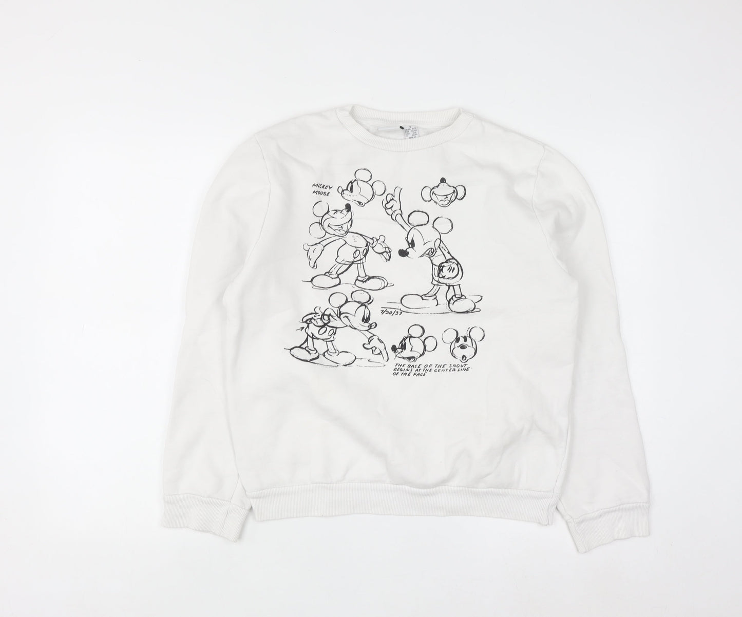 Disney Women White Mickey Mouse Print Pullover Sweatshirt Size 10/12