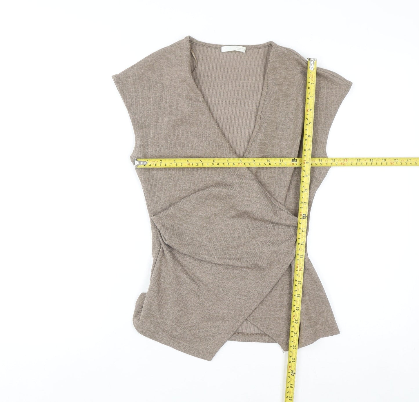 Zara Women Beige Wrap Blouse Knit Sleeveless Top Size S