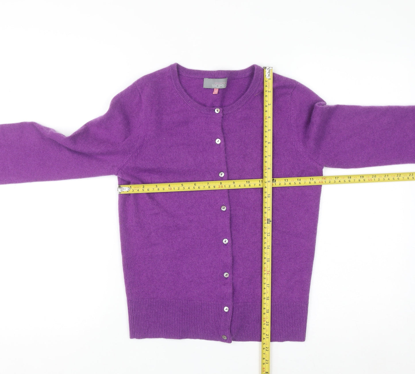 John Lewis Women Purple Cashmere Cardigan Size 12 Crew Neck