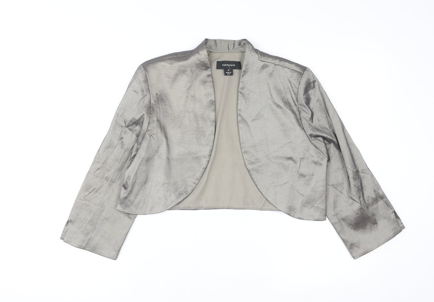 R&M Richards Women's Silver Cropped Shawl Blazer Size 14