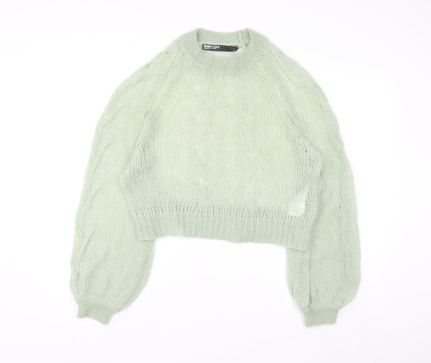 Bimba Y Lola Womens Green Mohair Wool Open Knit Jumper Size M