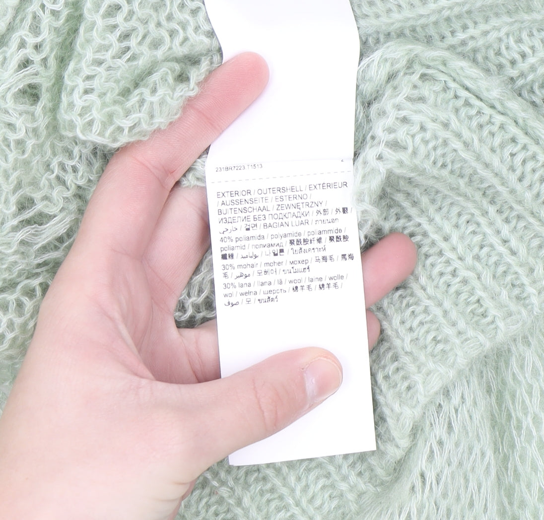 Bimba Y Lola Womens Green Mohair Wool Open Knit Jumper Size M