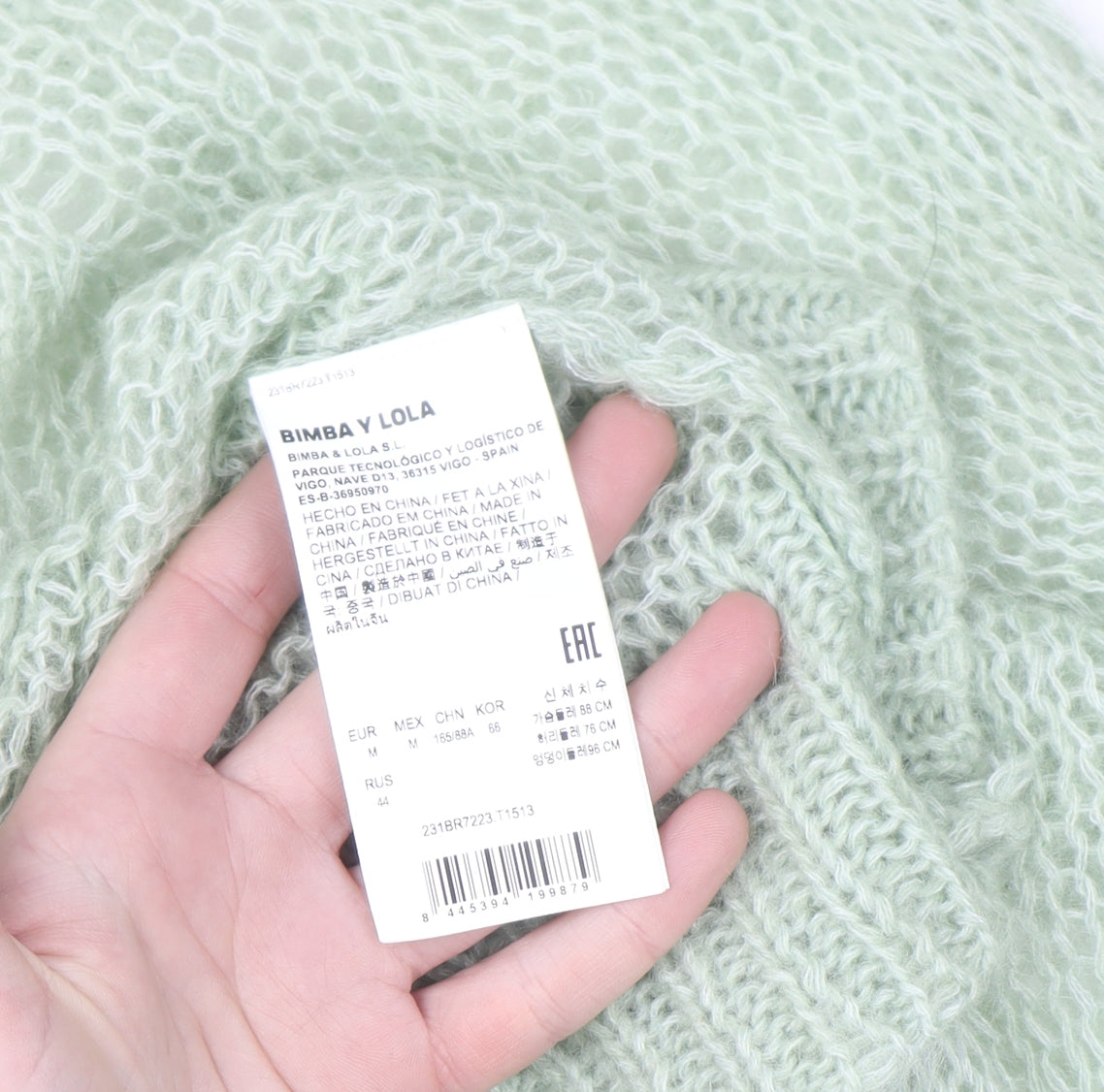 Bimba Y Lola Womens Green Mohair Wool Open Knit Jumper Size M