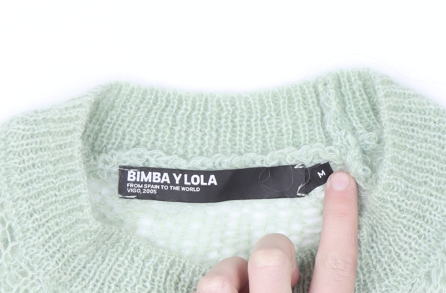 Bimba Y Lola Womens Green Mohair Wool Open Knit Jumper Size M