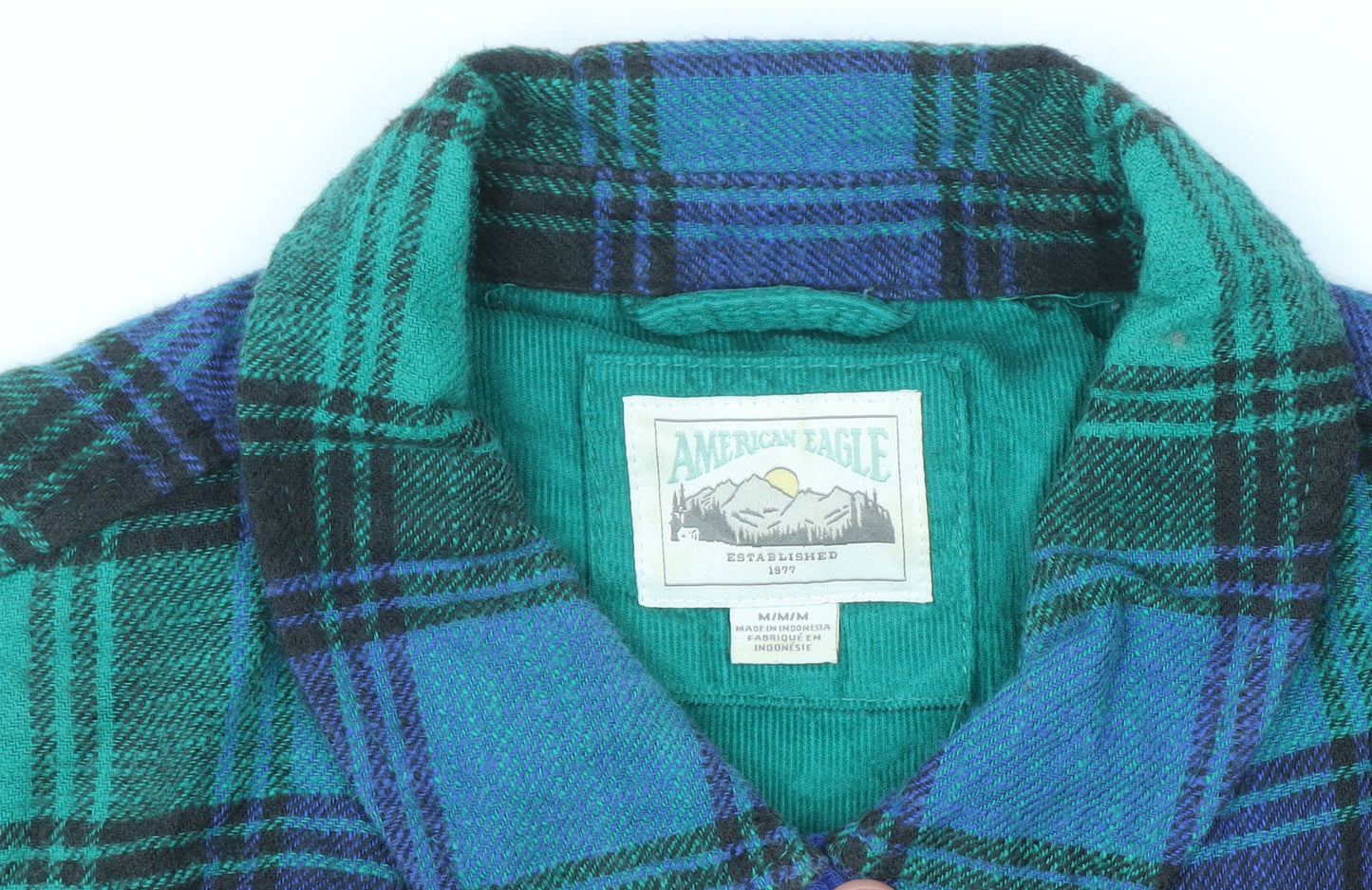 American Eagle Men’s Blue Plaid Flannel Button-Up Shirt Size M