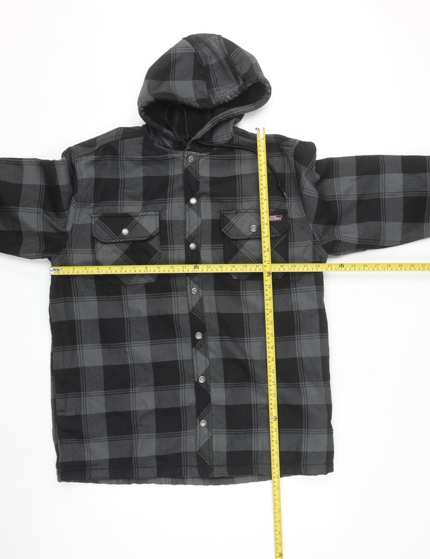 Dickies Mens Grey Check Hooded Flannel Jacket L 42-44 Workwear Style