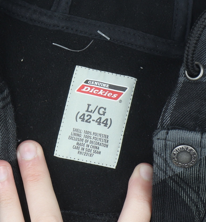 Dickies Mens Grey Check Hooded Flannel Jacket L 42-44 Workwear Style