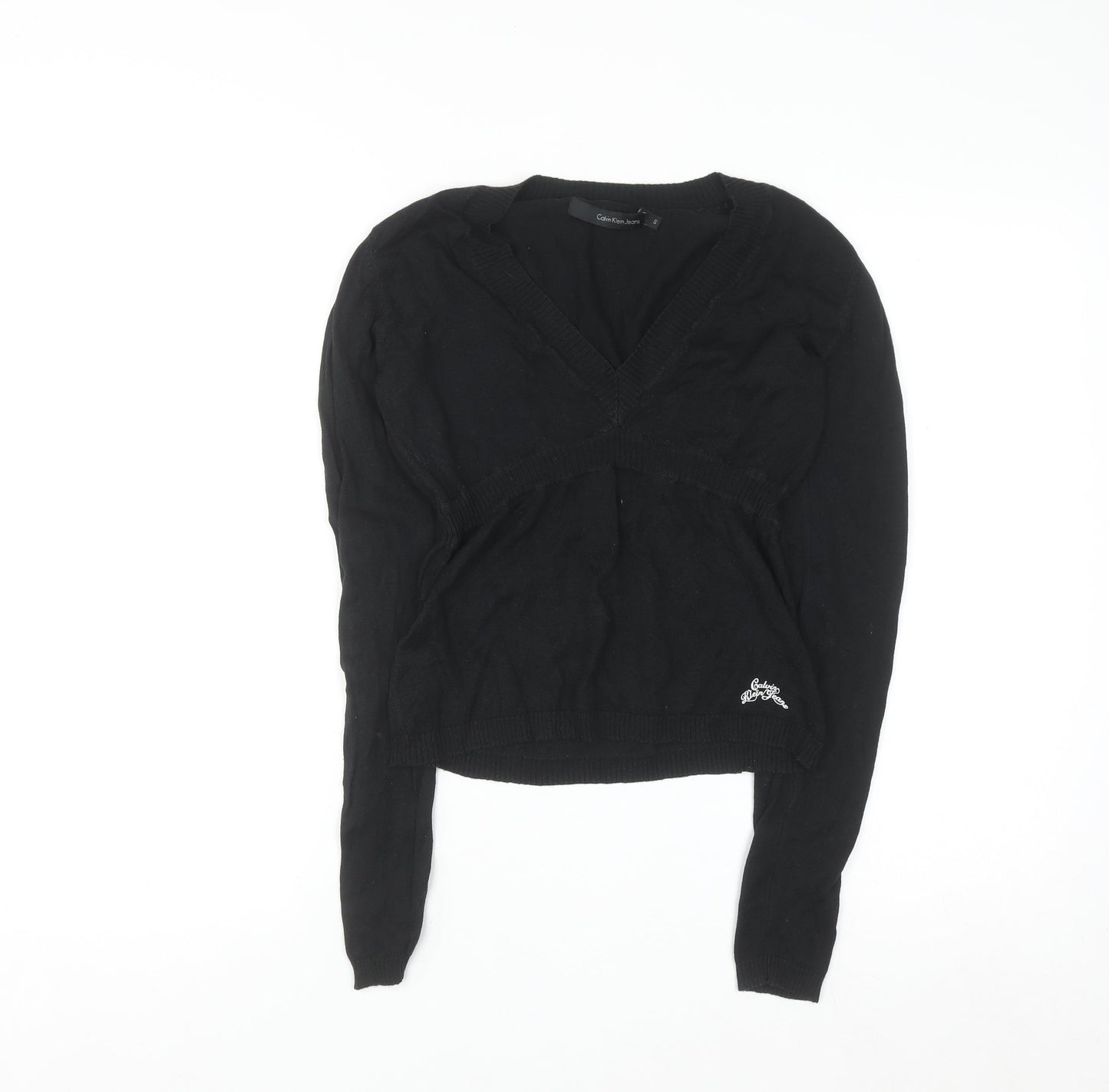 Calvin Klein Jeans Women's Black V-Neck Knit Jumper Size S