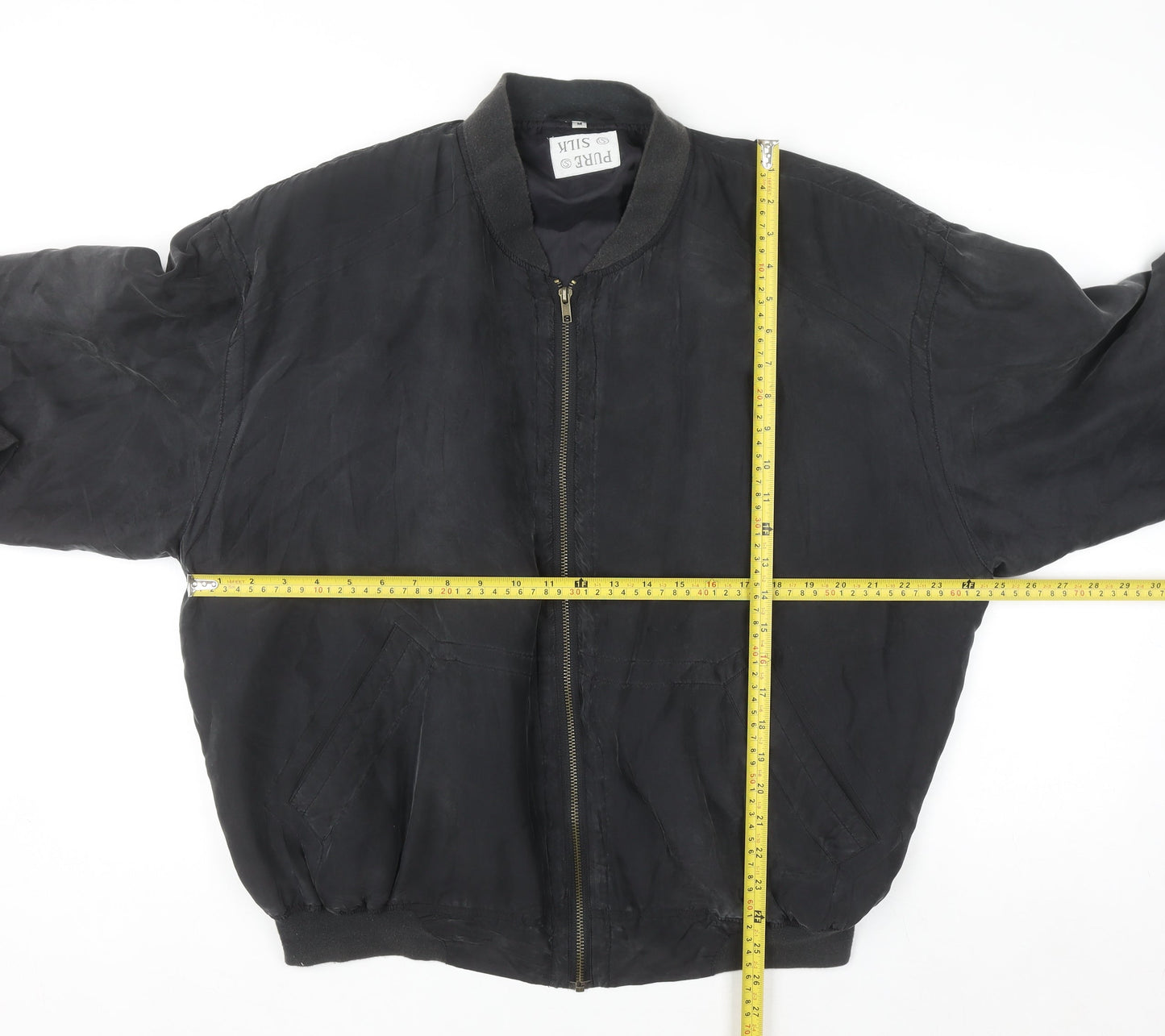 Pure Silk Men's Black Bomber Jacket Size M Full Zip Casual