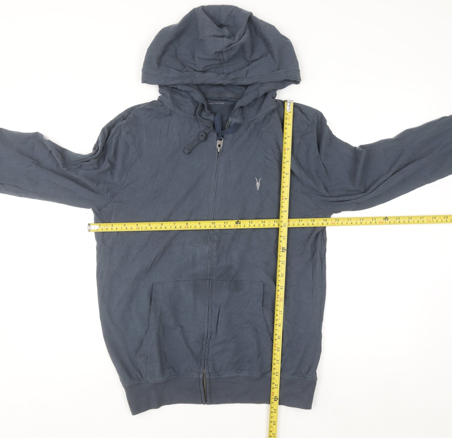 AllSaints Men's Blue Full Zip Hoodie Medium Lightweight Cotton