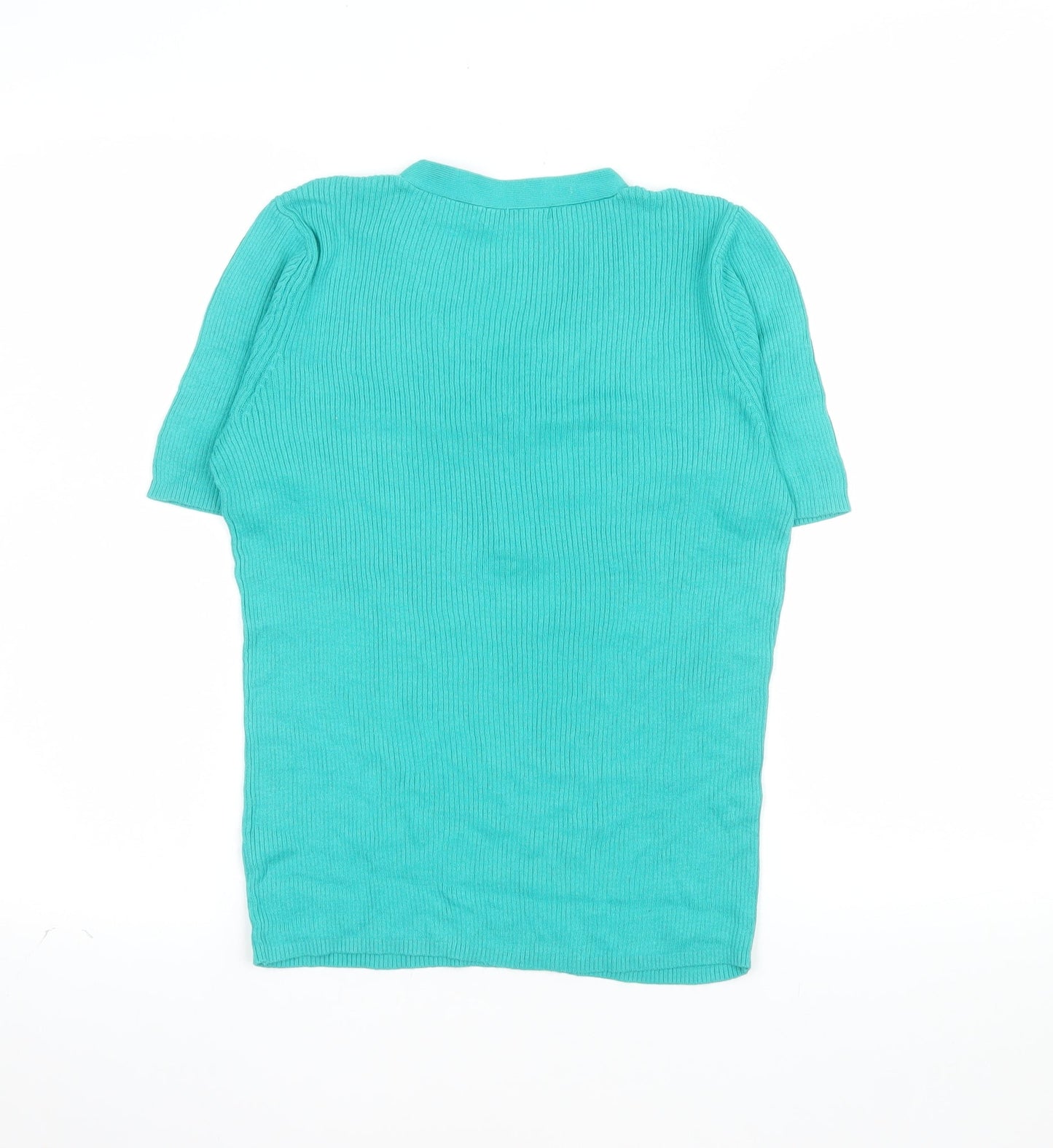 Tu Women Green Size 12 Cotton V-Neck Henley Short Sleeve Jumper