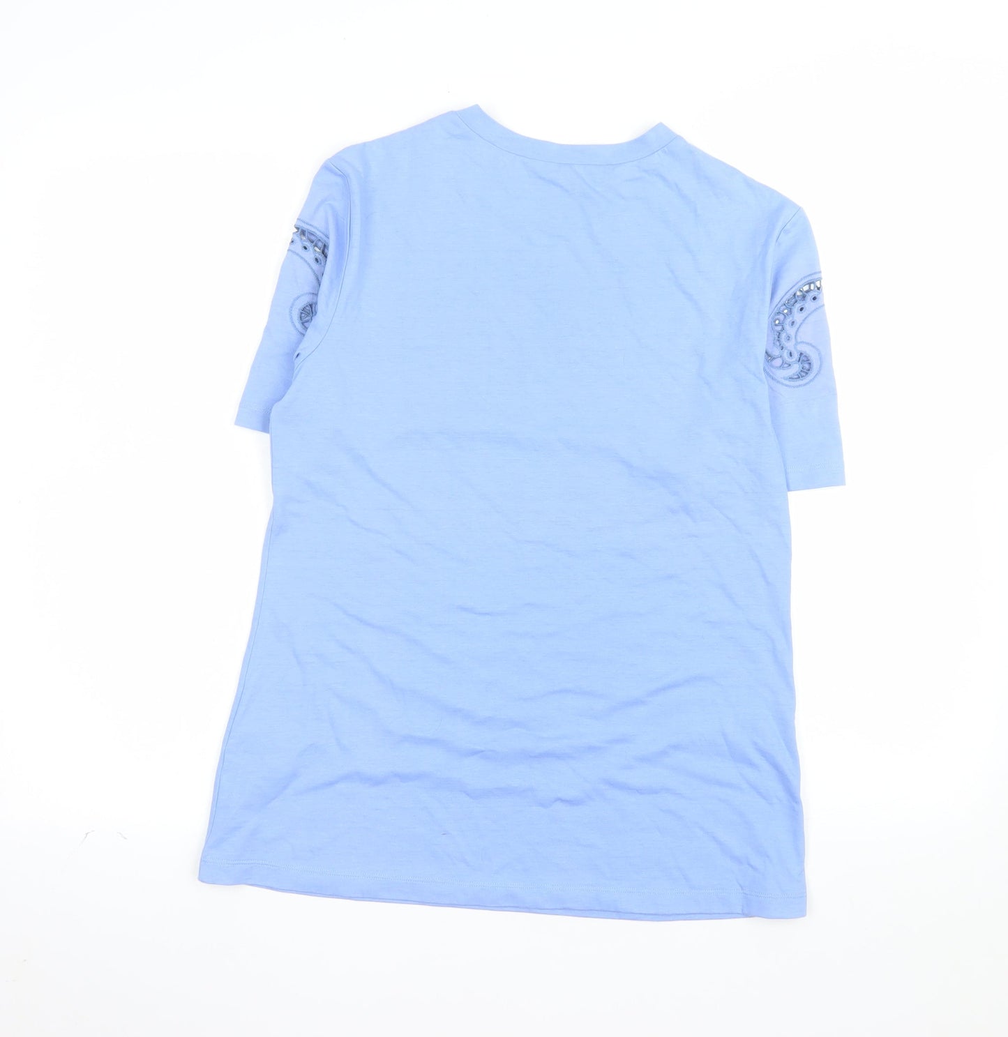 Ermanno Scervino Women Blue Embroidered Cotton T-Shirt UK 14