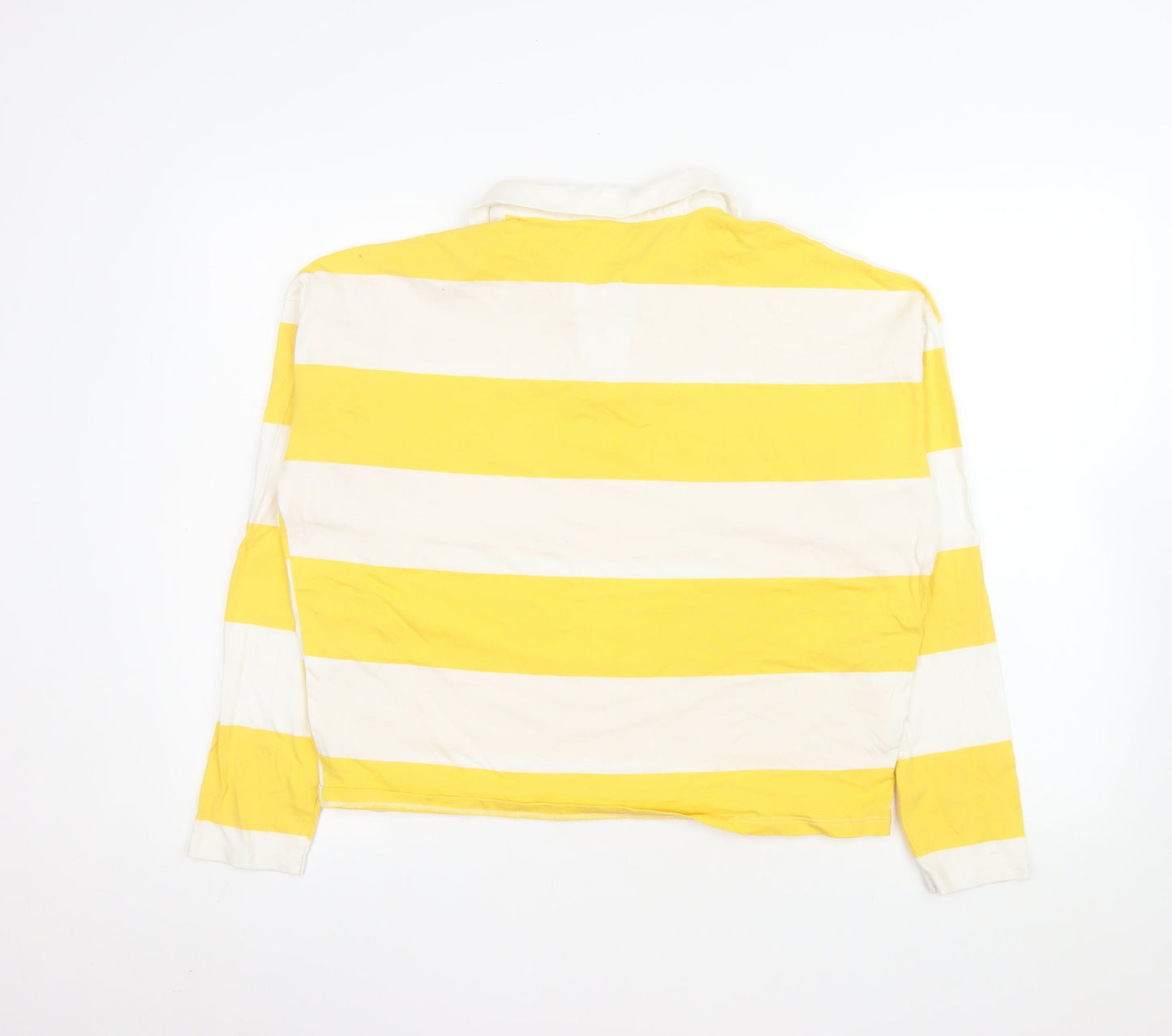 New Look Women's Yellow White Striped Long Sleeve Polo Top UK 12