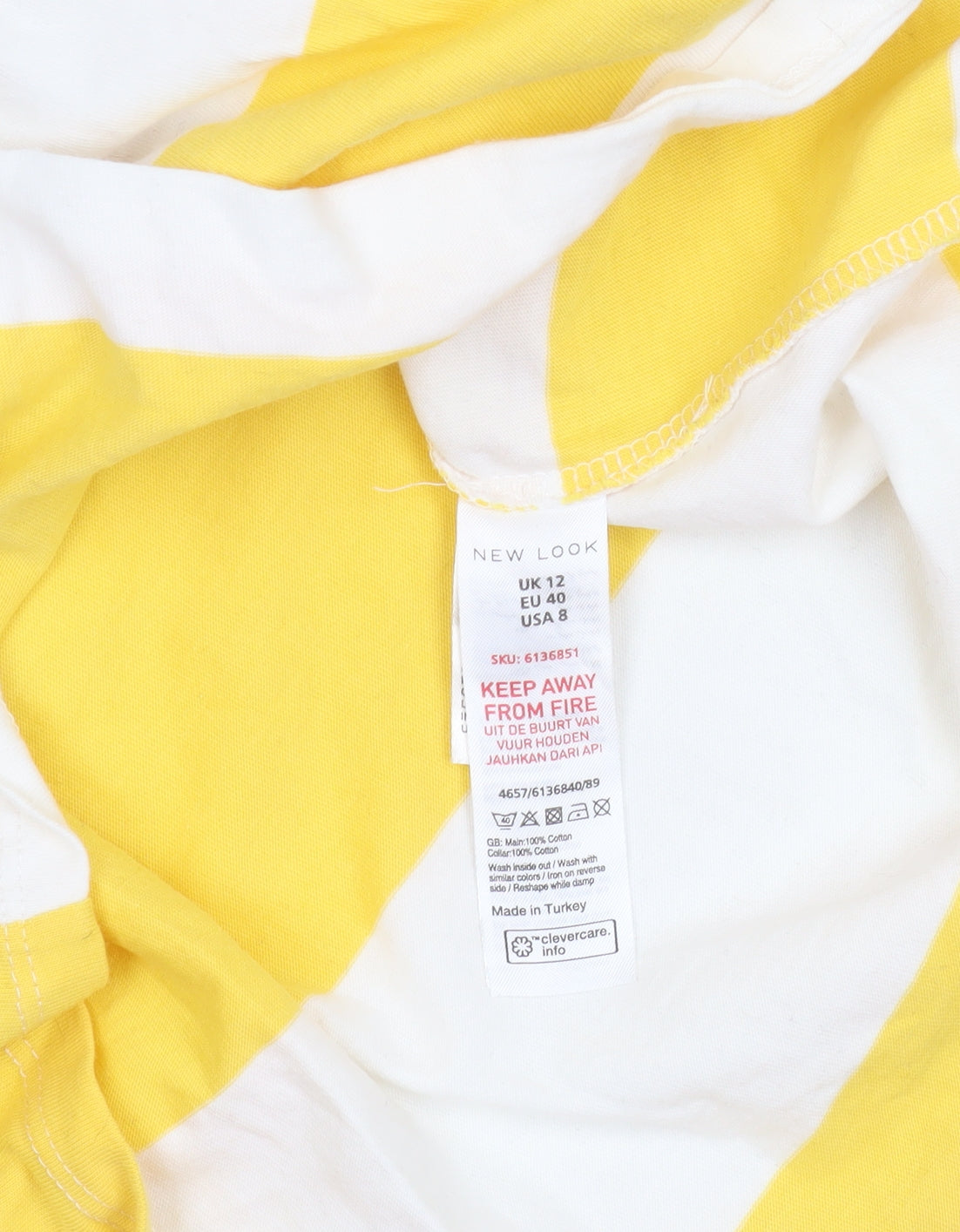 New Look Women's Yellow White Striped Long Sleeve Polo Top UK 12