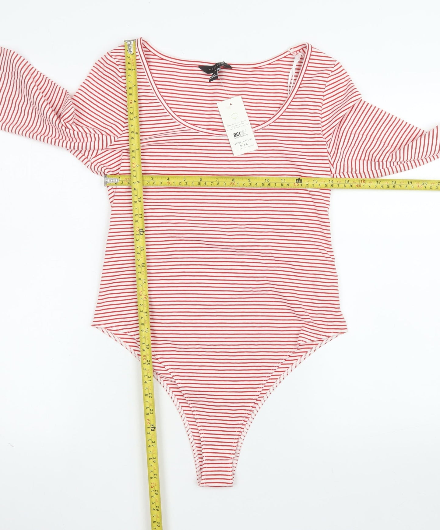 New Look Women's Red White Striped Long Sleeve Bodysuit UK 14