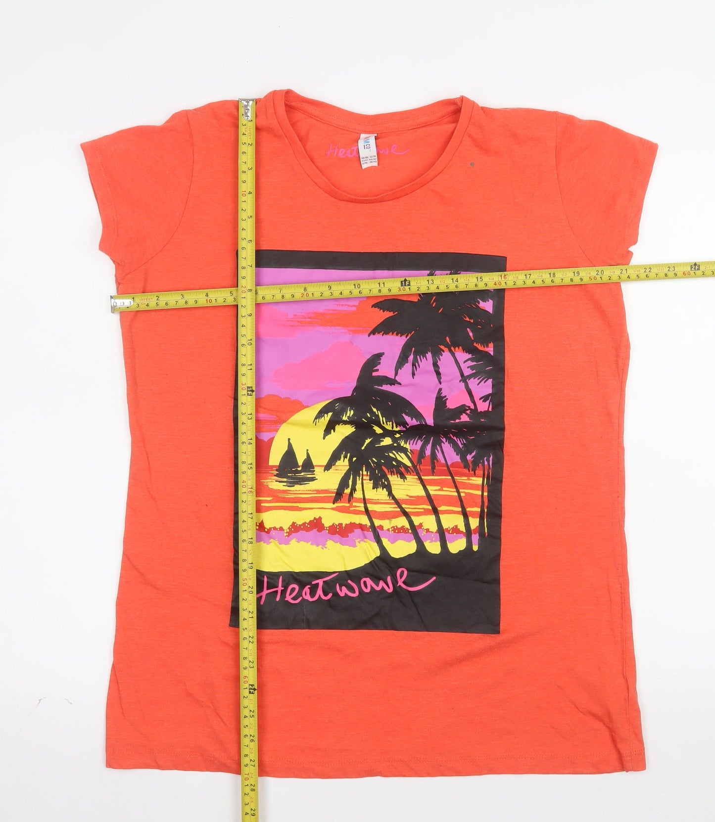 Denim Co Womens Orange Tropical Graphic T-Shirt Size 12