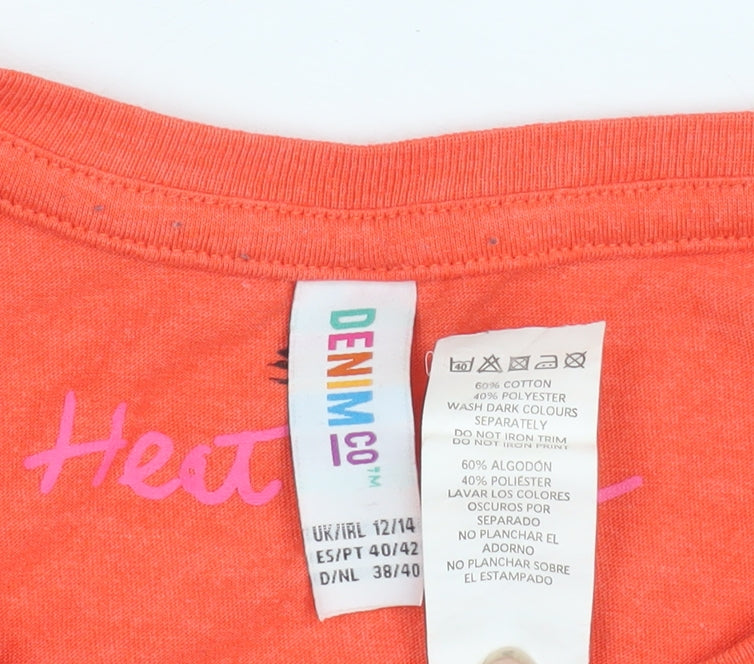 Denim Co Womens Orange Tropical Graphic T-Shirt Size 12