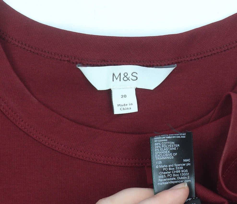 Marks and Spencer Women's Red Short Sleeve Cotton T-Shirt Size 20