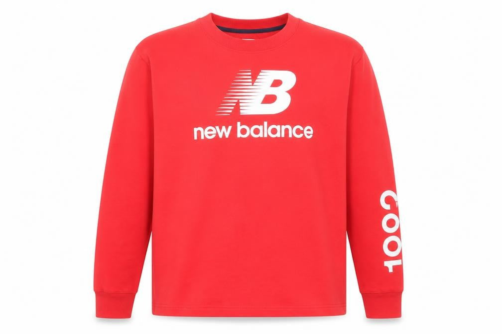 New Balance Men's Red Long Sleeve Crew Neck Graphic Top Size M