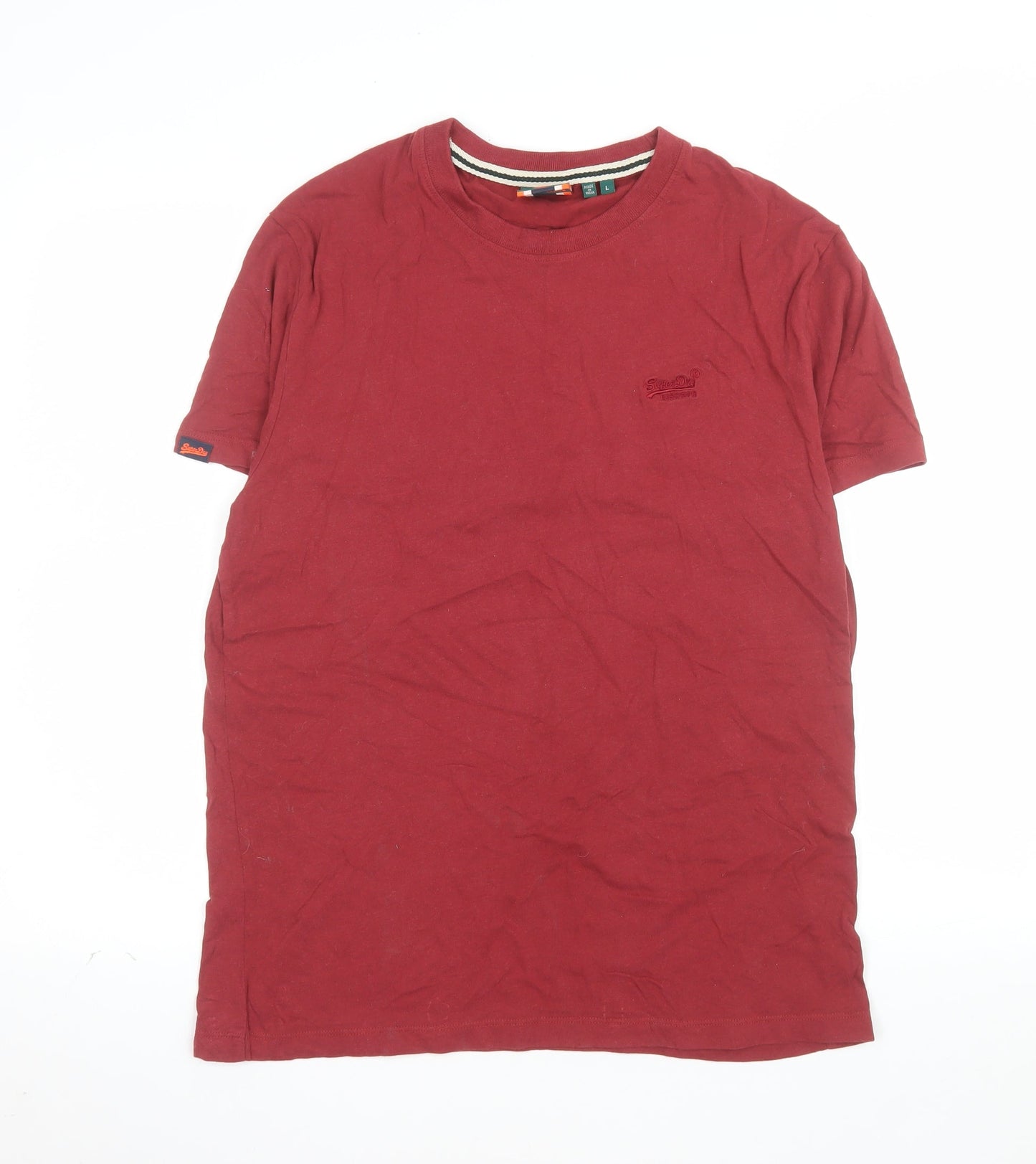 Superdry Men's Red Crew Neck Cotton T-Shirt Size L Classic Style