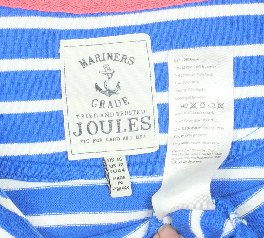 Joules Womens Blue Striped 3/4 Sleeve Cotton Breton Top Size 16