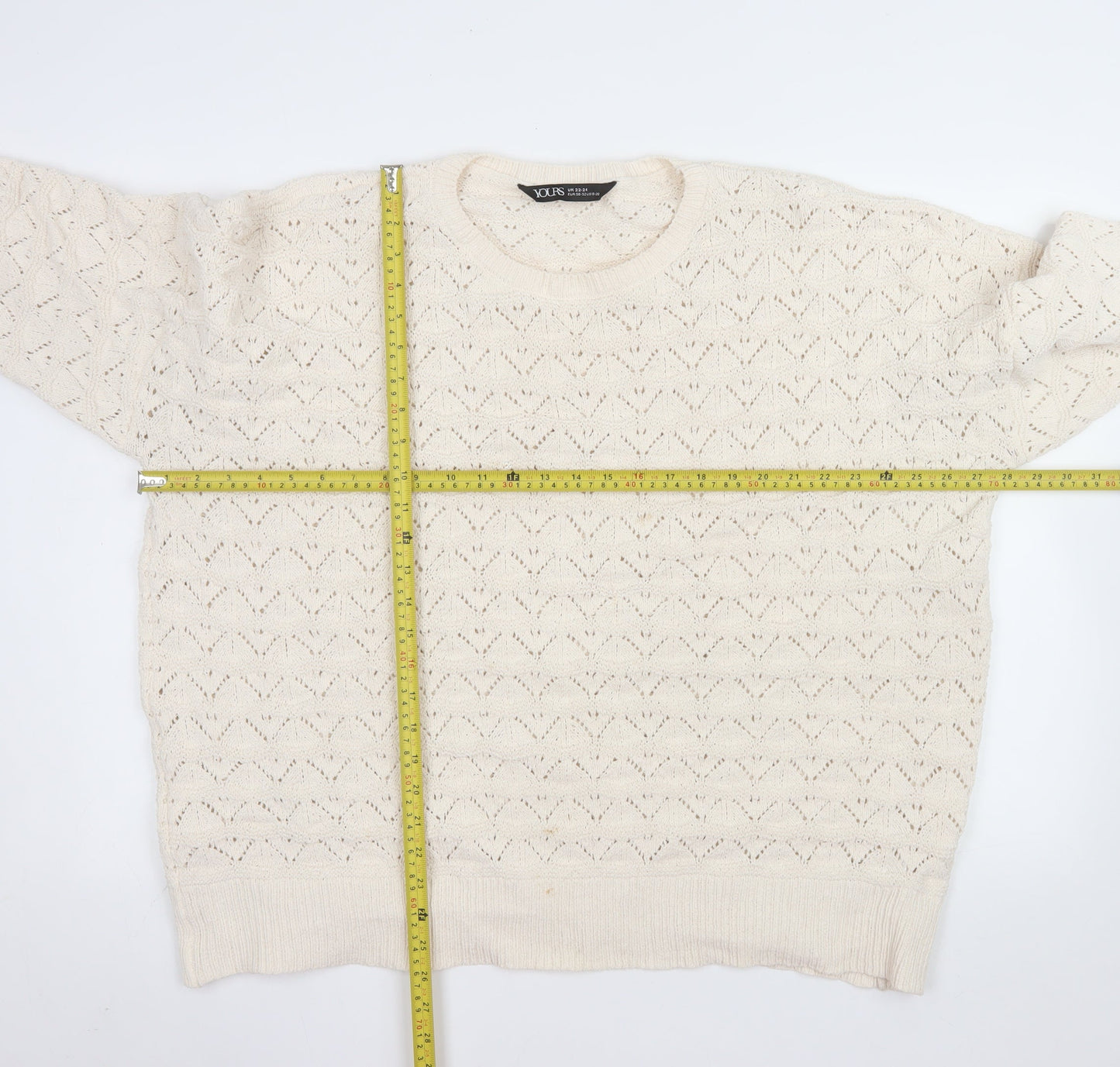 Yours Clothing Women Ivory Plus Size 22 Crew Neck Open-Knit Jumper
