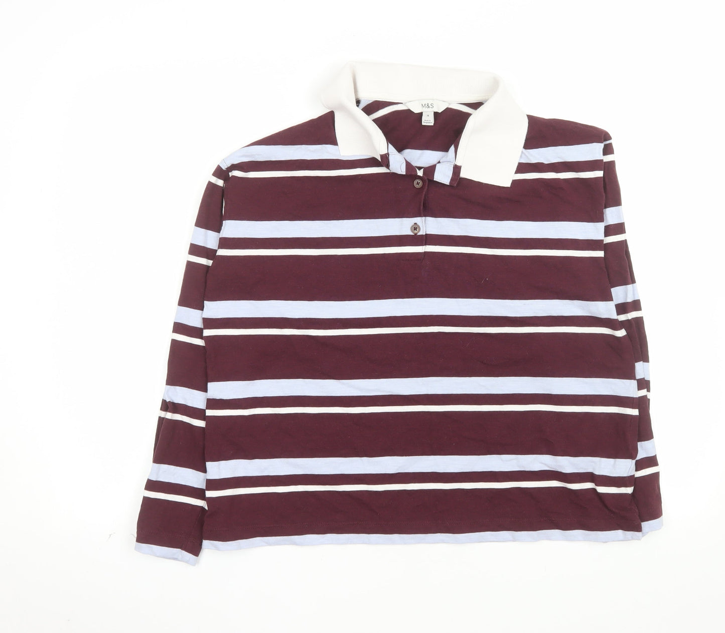Marks and Spencer Women's Multicoloured Stripe Polo Shirt Size 14