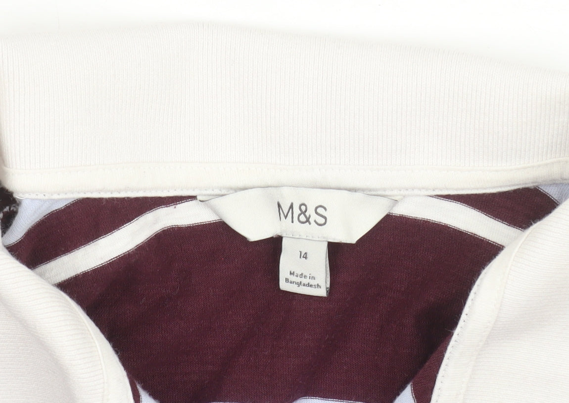 Marks and Spencer Women's Multicoloured Stripe Polo Shirt Size 14