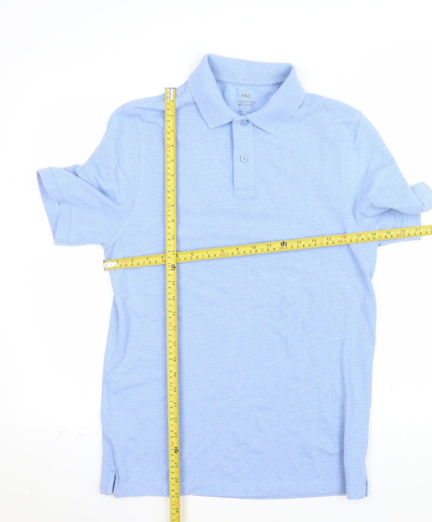 Marks and Spencer Men's Blue Regular Fit Cotton Polo Shirt Size S