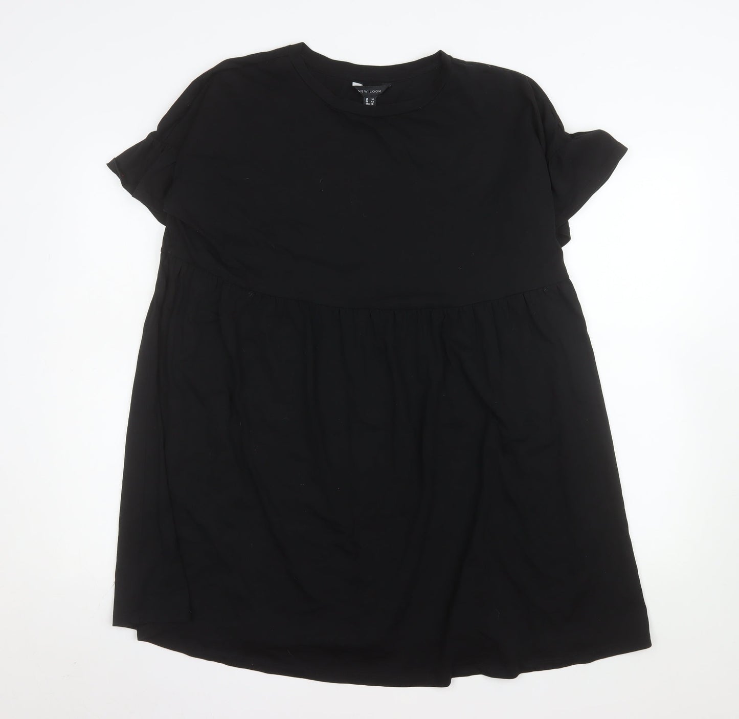 New Look Women's Black Cotton Short Sleeve Smock Dress Size 14