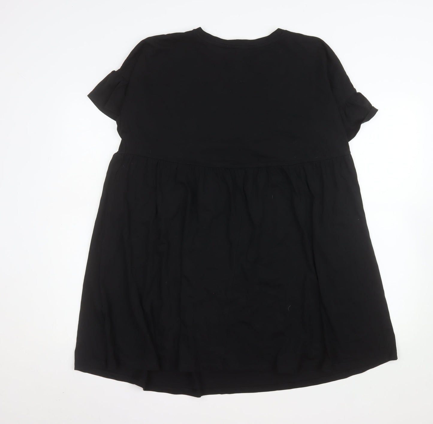 New Look Women's Black Cotton Short Sleeve Smock Dress Size 14