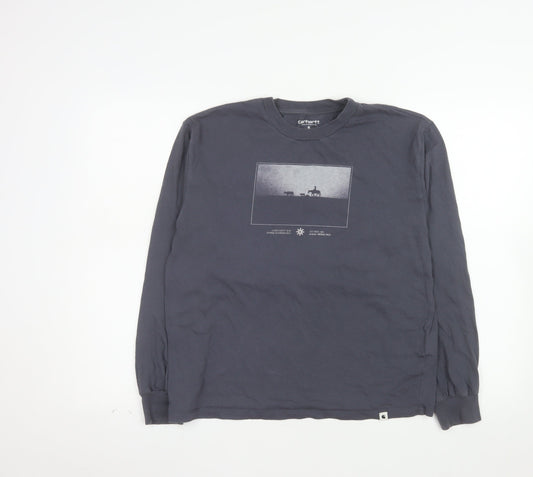 Carhartt WIP Men's Grey Long Sleeve Graphic Cotton T-Shirt Size S