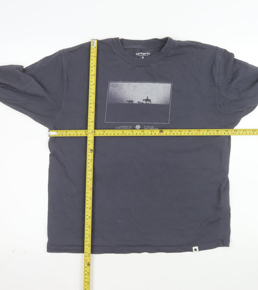 Carhartt WIP Men's Grey Long Sleeve Graphic Cotton T-Shirt Size S